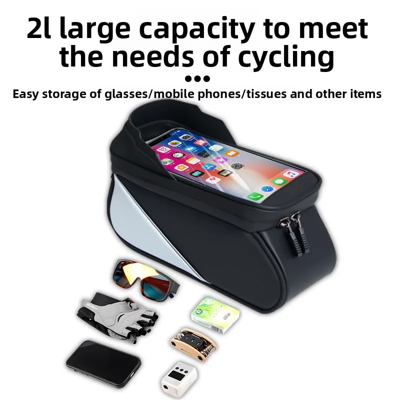 Bolsa para bicicleta, bolsa para cuadro de tubo frontal superior para ciclismo, resistente al agua, funda para teléfono de 7 pulgadas, almacenamiento con pantalla táctil, bolsa para bicicleta de montaña y carretera