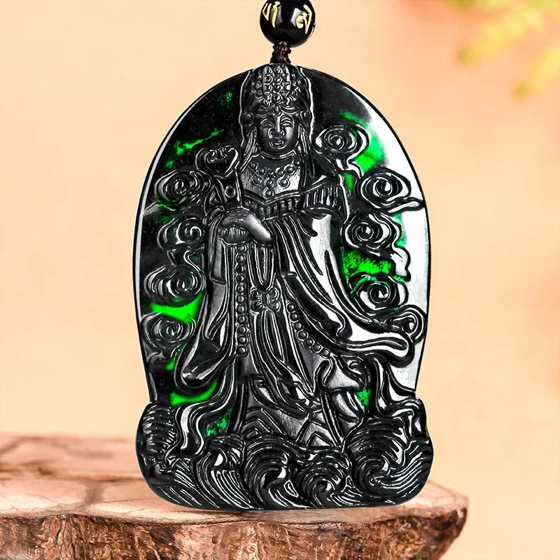 

Authentic Natural A-grade Ink Jadeite Mazu Black Ice Jade Pendant Men's Gifts Women's Charms Jewelry Wholesale Drop Shipping