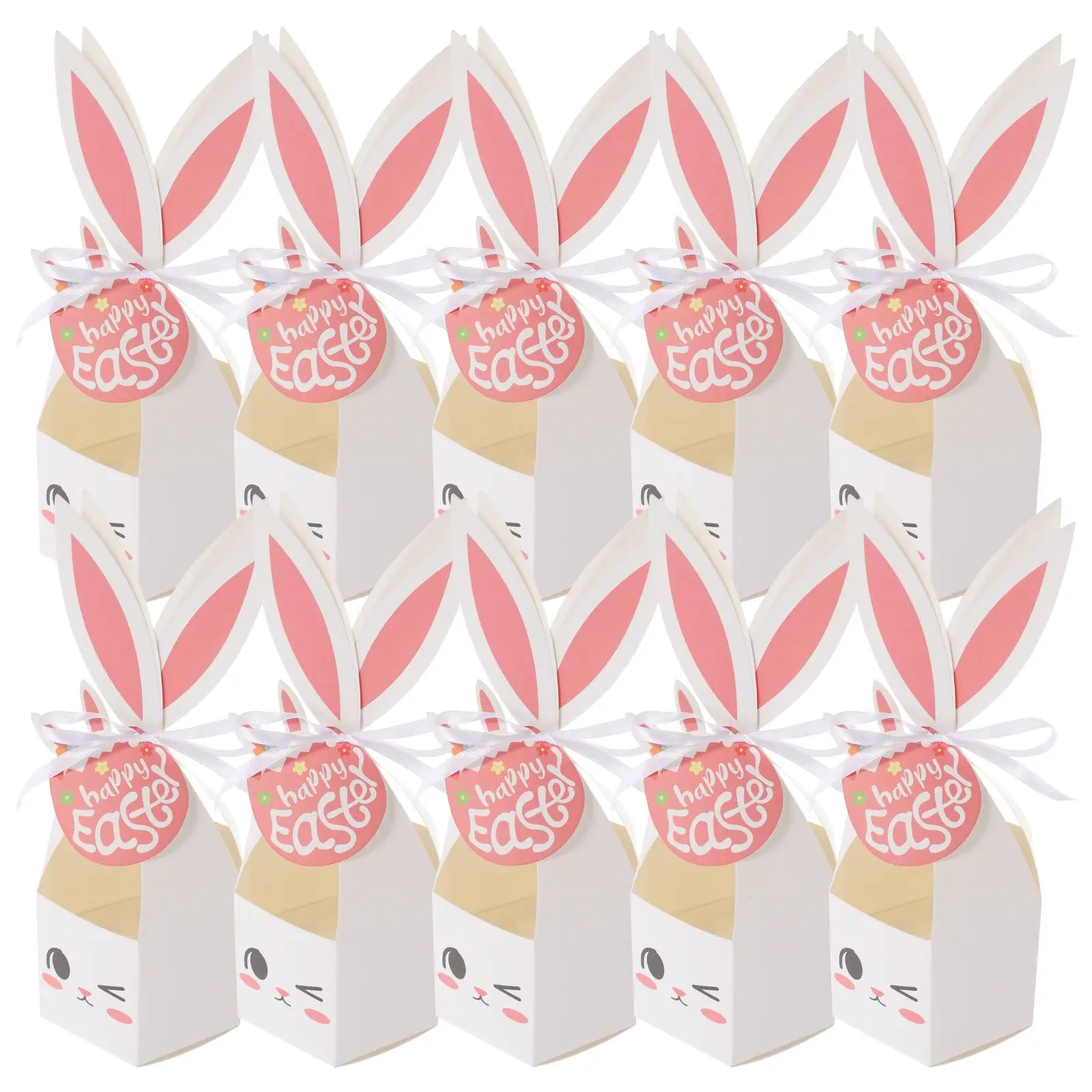10-teiliges Geschenk für Ostern, Süßigkeitenboxen, Hasen-Geschenkboxen, Kaninchen, weißes Papier, Lutscherhalter