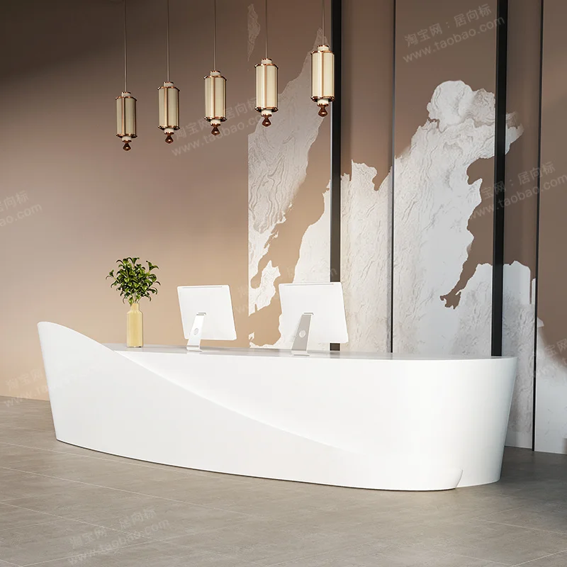 مكاتب استقبال بيضاء طويلة متجر حديث تجميل فاخر بار فندق مطعم مكاتب الاستقبال التنفيذي Mostrador الأثاث العصري