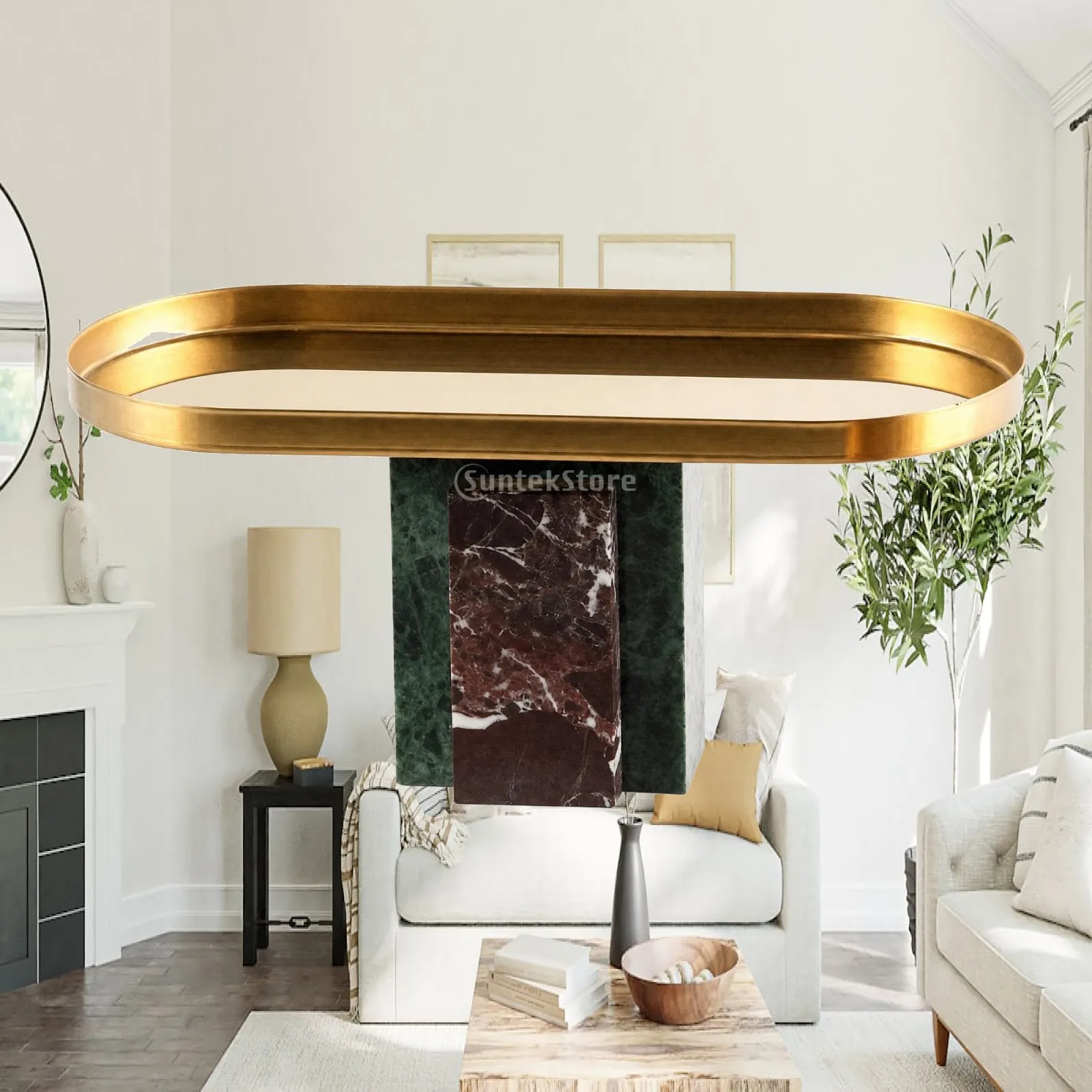 Modern Marble Decorative Tray for Living Room Centerpiece with Raised Edges and Pedestal Stand