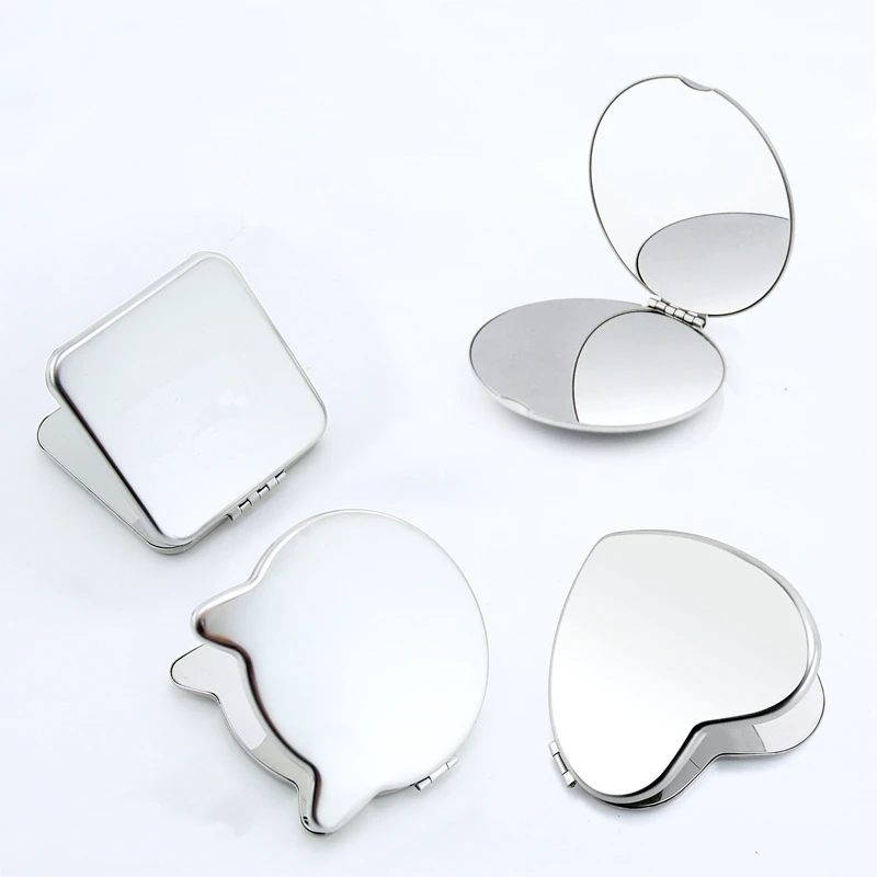 50pcs Portable Stainless Steel Double-sided Make Up Mirror Handheld Pocket Folding Vanity Mirror Beauty Makeup Accessories