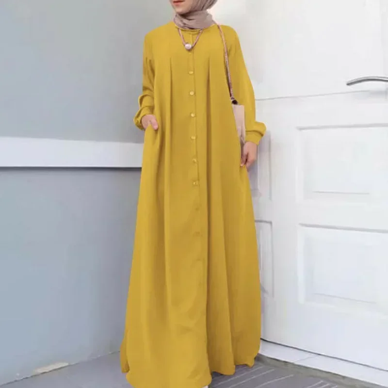 

Women Abaya Temperament Dress Casual Solid Clothing Simple Women's Loose Dress Abayas for Women Muslim Large Size Long Skirt