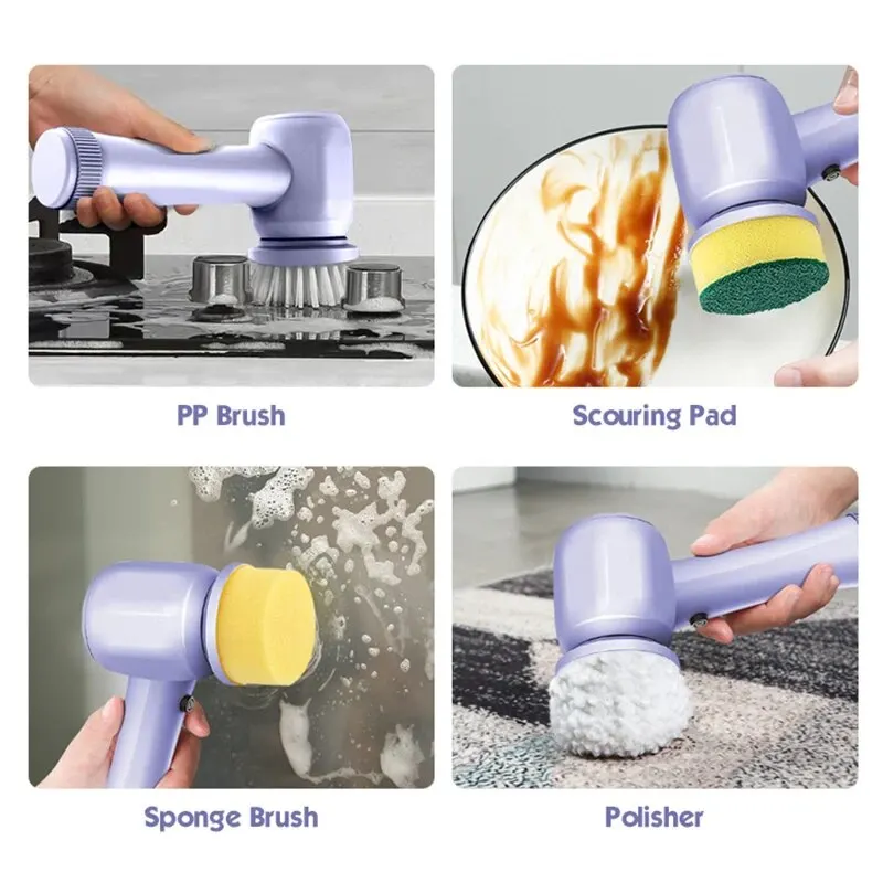 4-in-1 Multifunctional Electric Brush for Cleaning Sinks, Windows, Etc.-USB Charging, Rotating Sponge and Wire Brush