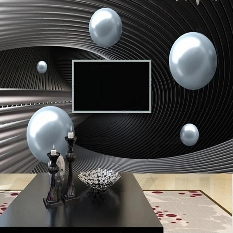 Original abstract space metal sphere 3d TV bedroom interior home decoration background wall