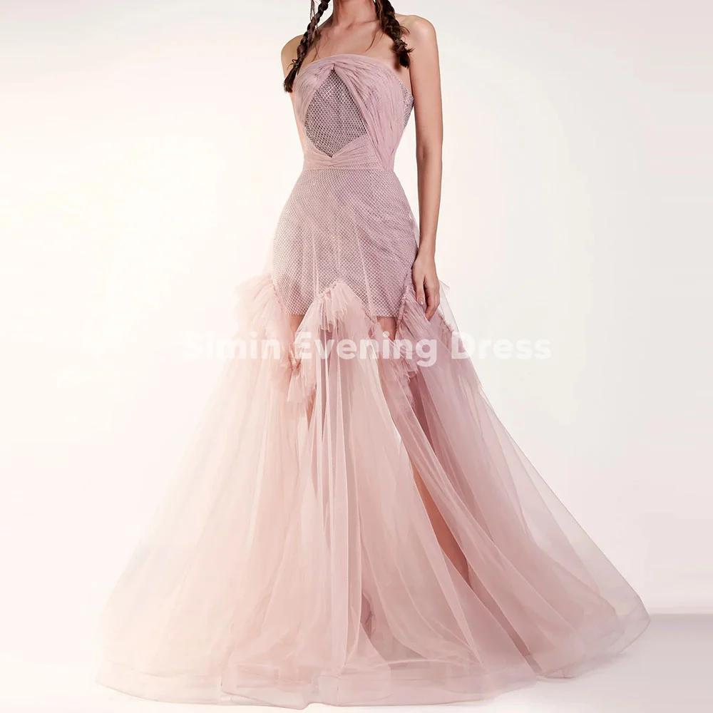 

Simin Women's Customized Strapless Tulle Pleats Ruffles A Line Evening Dresses With Sleeveless Floor-Length Elegant Dresses 2025