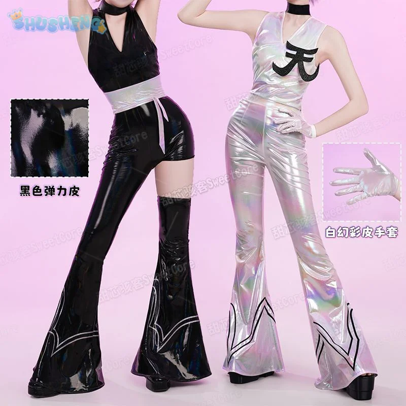 

New Panty & Stocking Poli Esther Poli Ulfin cosplay costume leather jumpsuit elastic gloves socks neck accessories Halloween set
