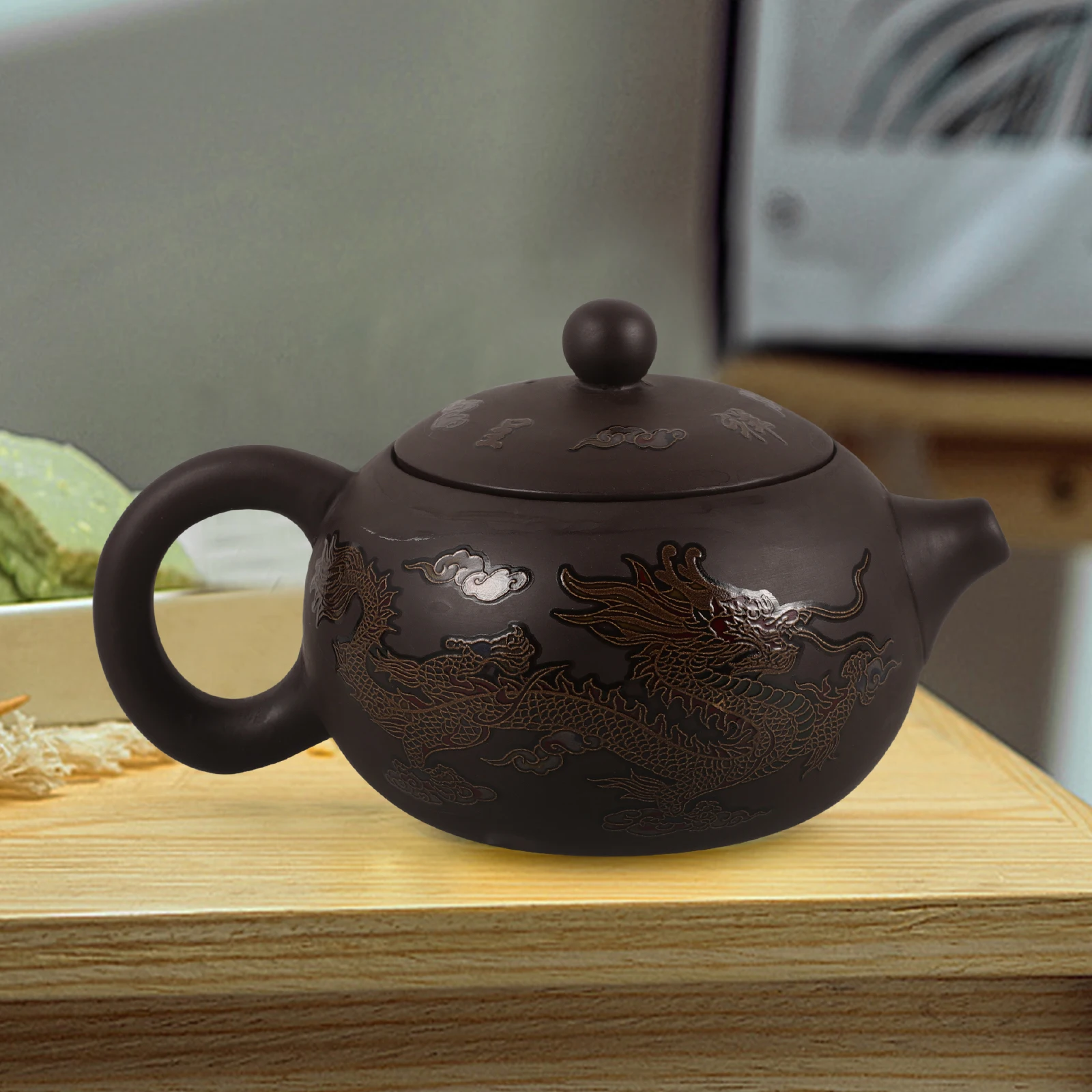 

Чайник ручной работы из фиолетовой глины большой емкости с традиционным китайским узором дракона, кунг-фу, чайник для домашнего офиса, подарок