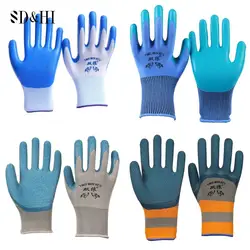 1Pair Security Polyester Latex Grip Safety Working Glove Construction Garden Industry Polyester Gloves For Men Or Women