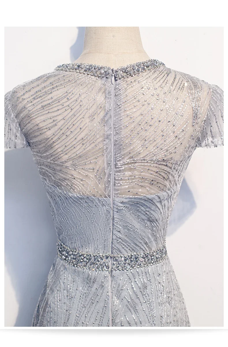 Gorgeous Sexy Round Neck Sequined Mermaid Long Formal Evening Dress Silver