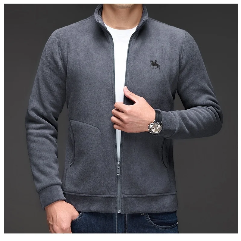 

High quality autumn winter new velvet warm stand up collar jacket fashionable mens brand embroidered comfortable zipper cardigan