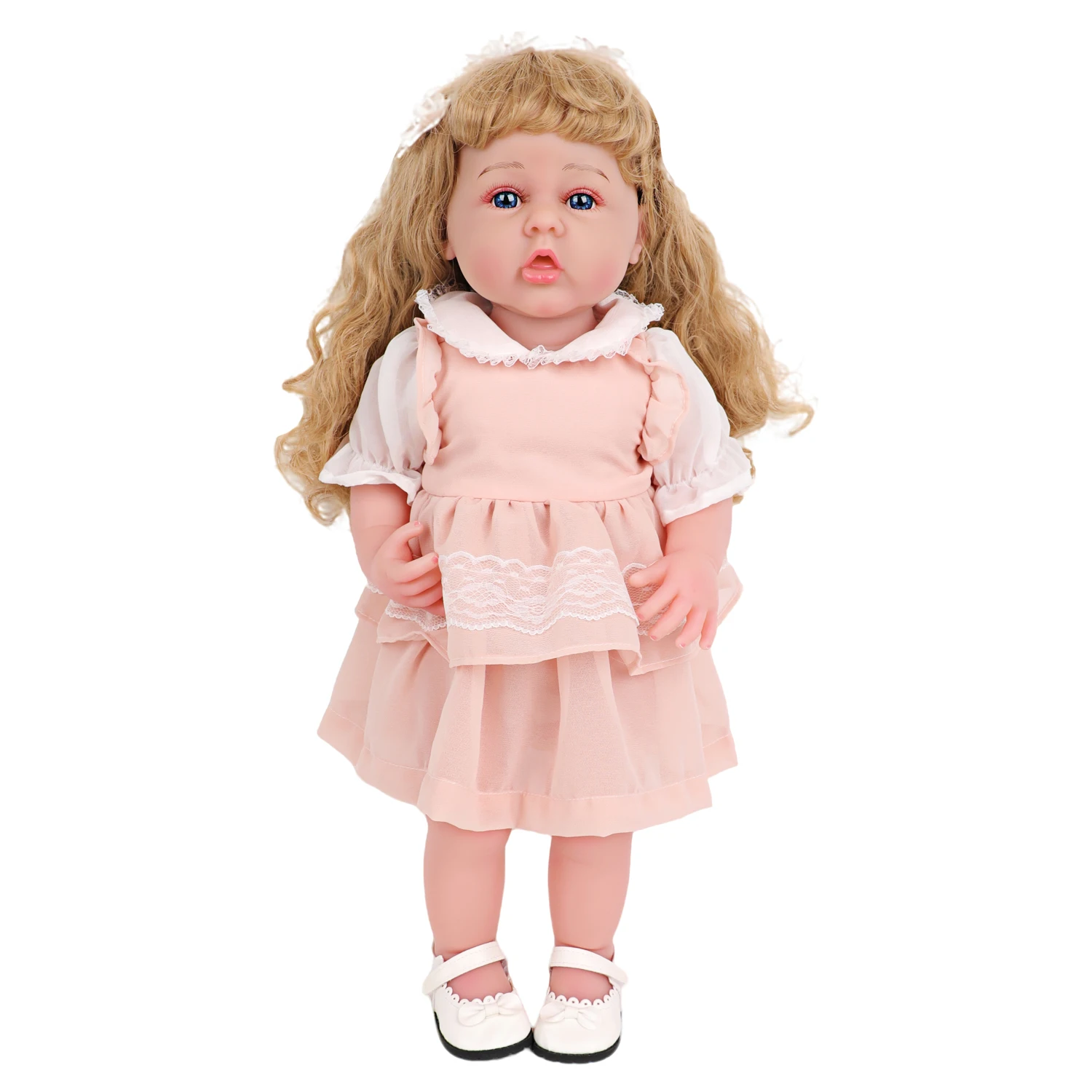New Pink Multi-layer Doll Dress Set Cute Outfit with Hair Accessories for 55cm Reborn Girl Doll & 22-inch Baby Doll Clothes