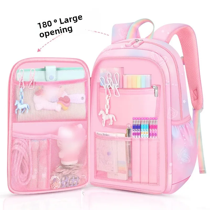 Porta de geladeira rosa princesa mochila estudantes feminino super leve grande capacidade anti-respingos água grande capacidade