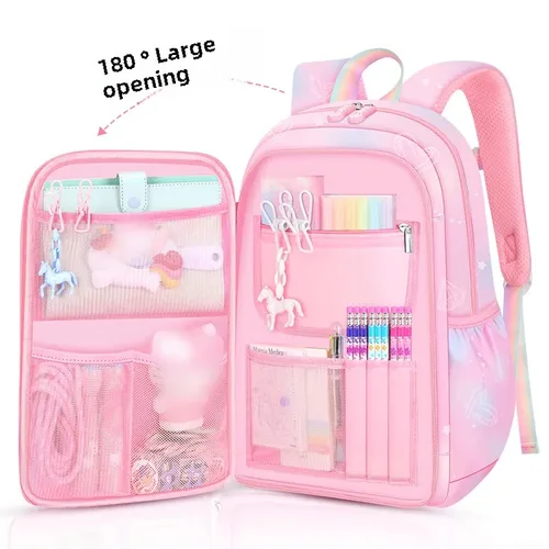 Puerta de refrigerador, mochila escolar de princesa rosa para estudiantes, mujer, súper ligera, gran capacidad, antisalpicaduras de agua, gran capacidad