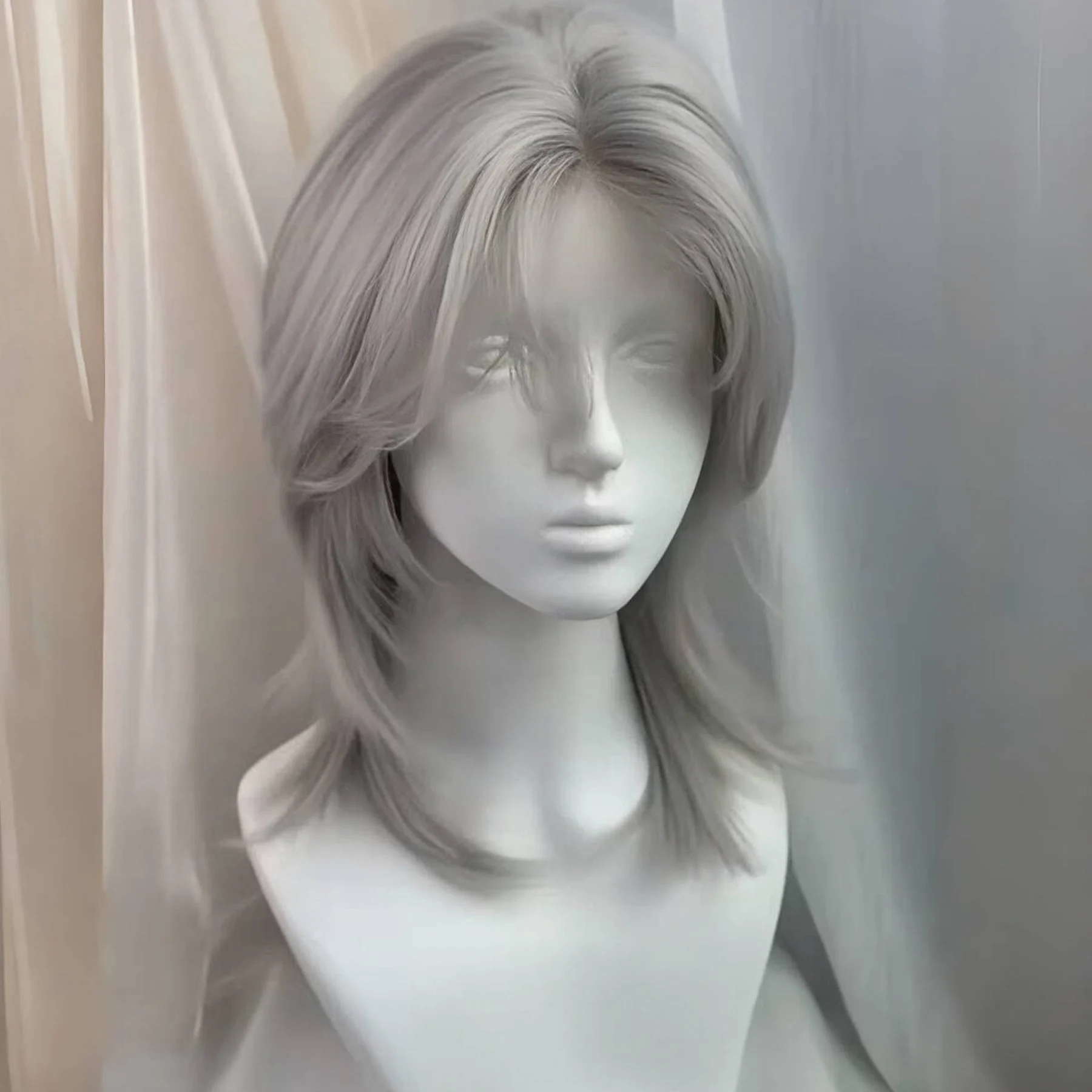 Lolita Synthetic Wig Forehead Lace Wolf Tail Short Curly Hair silver grey Layering Daily Fluffy Wig Full Head Unisex Daily Hallo
