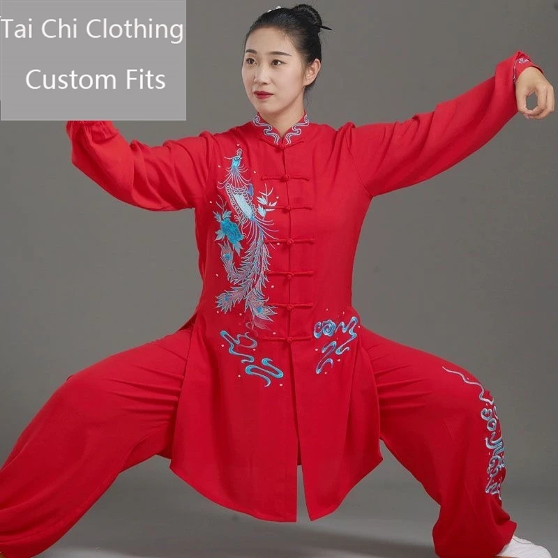 New Tai Ji Suit Women's Spring and Summer Thin Embroidery Phenix Dance in the Chinese Red Exercise Clothing