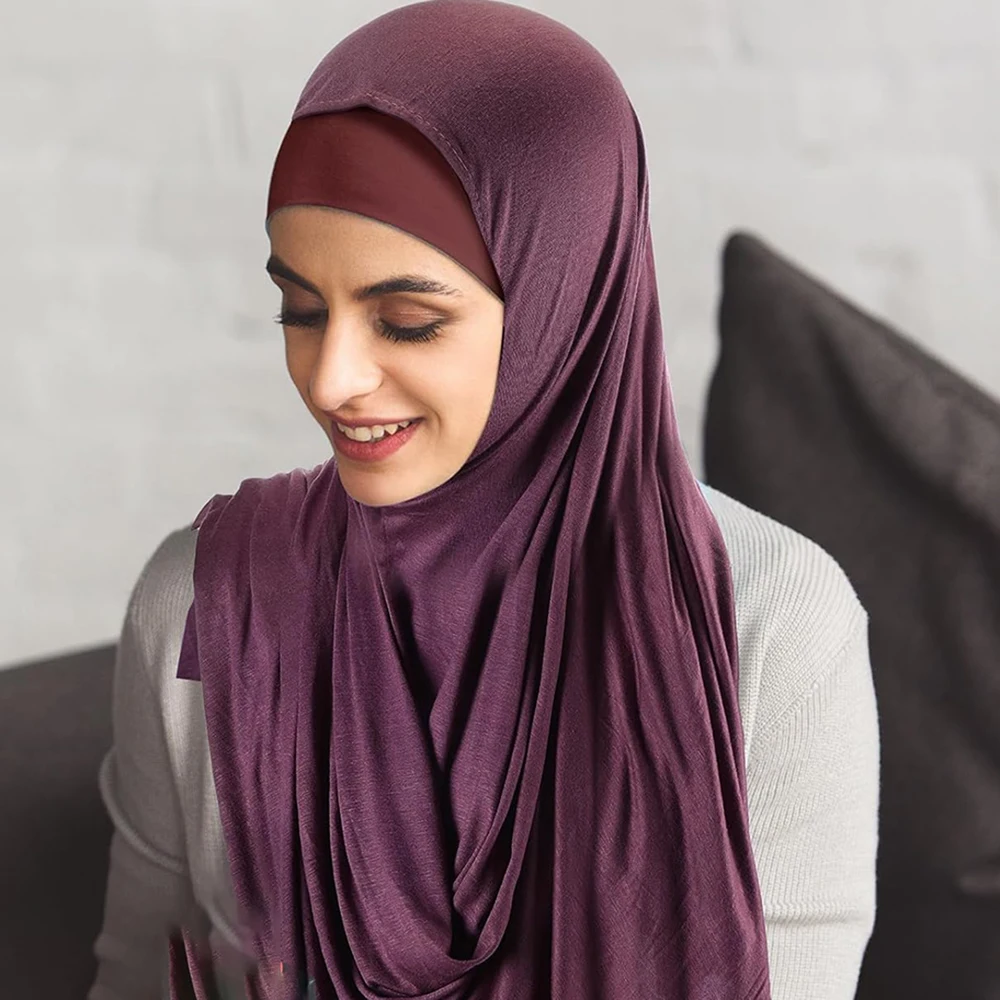 Good Stitch Stretchy Jersey Schal Jersey Hijab Instant Hijab Plain Muslim Schals Lieferant Turban HeadWraps Foulard Femme – Detail 8