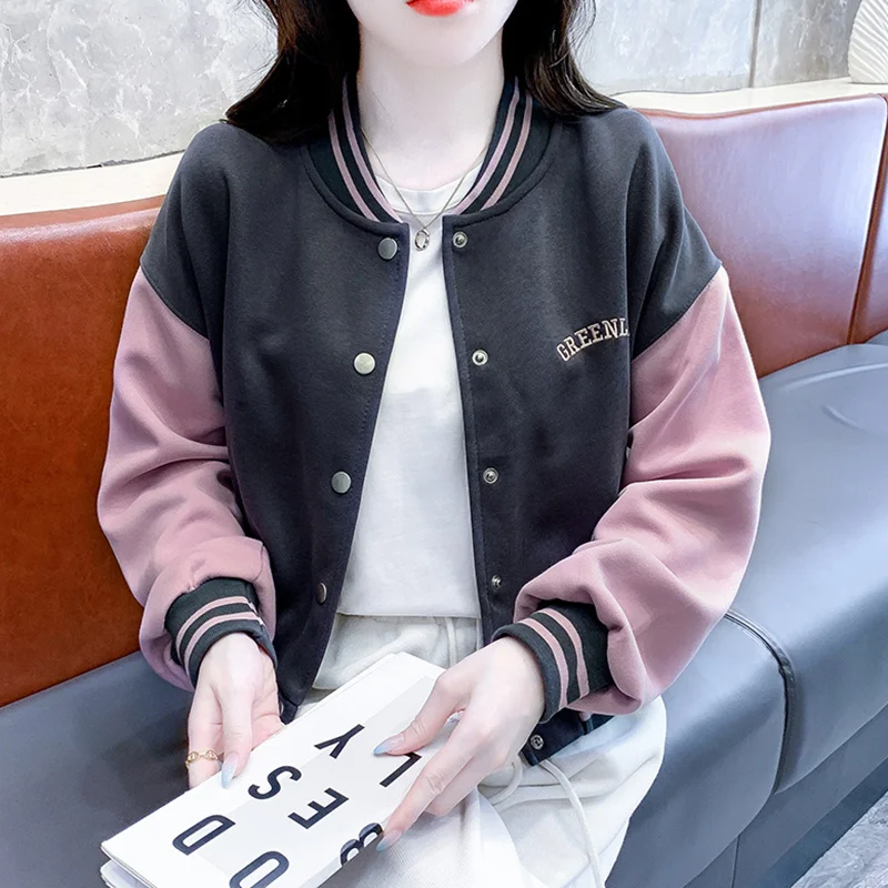 Baseball Jackets Light Blue Womens 2025Spring Knitwear Trendy Wool Boyfriend Sportswear Simple Rhinestones Trekking Kawaii Retro