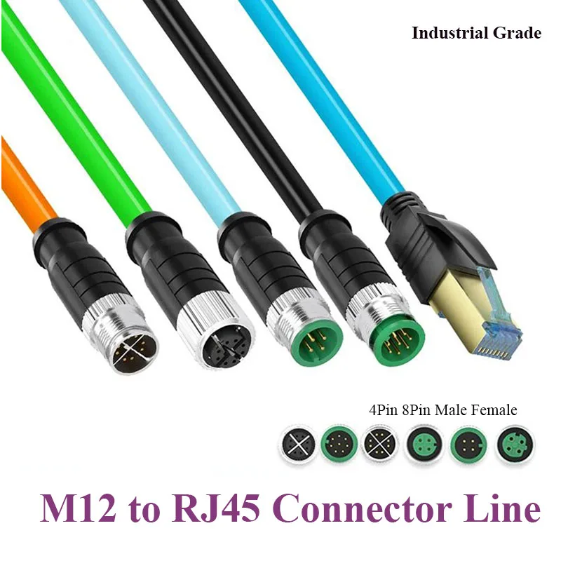 M12 8Pin X Type to RJ45 Connector Cable Waterproof 4Pin A/D-Code CAT6 Ethernet Wire Industrial Camera Shielded Twisted Pair Line