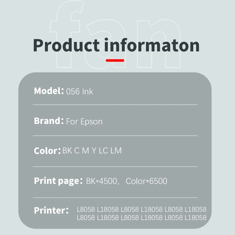 الأصلي لإبسون 056 057 الحبر L8058 L18058 L8050 L18050 L18100 الحبر ستة ألوان طابعة عبوة الحبر أطقم