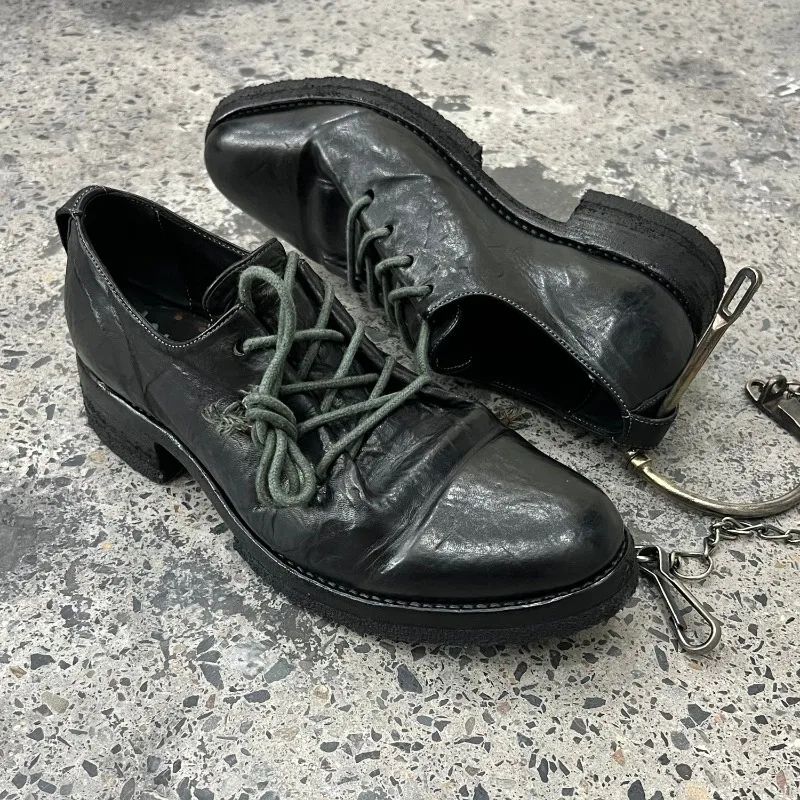 

Designer Horsehide Pointed Toe Lace Up Derby Handmade Shoes Men's Genuine Leather Casual Thick Soled Craftsman Leather Shoes