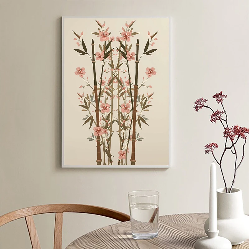 1pc frameless Canvas Painting Japanese Pine Tree Lotus Bamboo Koi Fish Crane Art Canvas Printing Japandi Poster  Living Room Bed