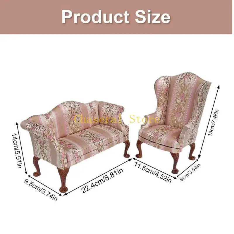 E7CE Sturdy Doll House Armchair with Floral Pattern Kids Roleplay Game Props 6