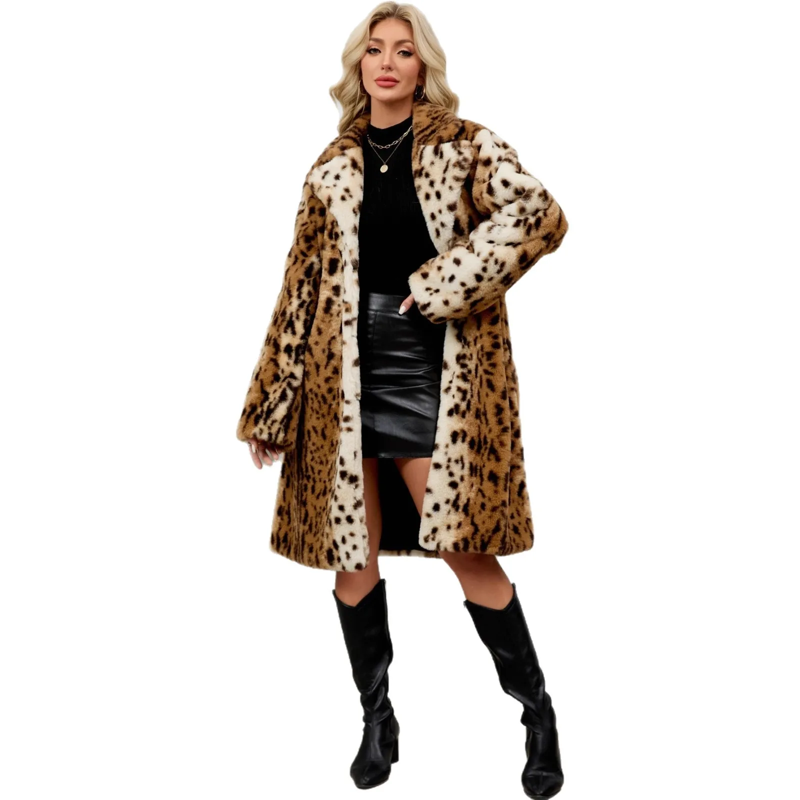2026 Autumn Winter New Women Long Leopard Print Imitation Rabbit Fur Faux Fur Loose Coat Outerwear Multi Colors Available 5