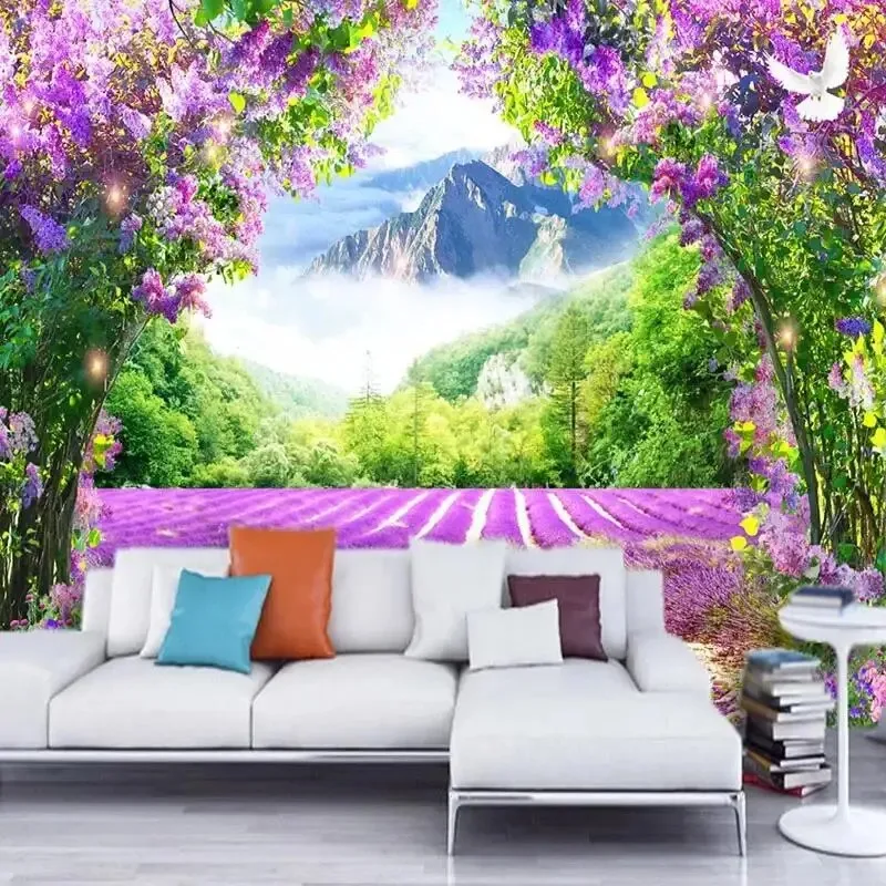3D Landscape Flower Wallpaper Pastoral Style Mural for Living Room, Wedding & Home Decor - Natural Scenery Wall Painting