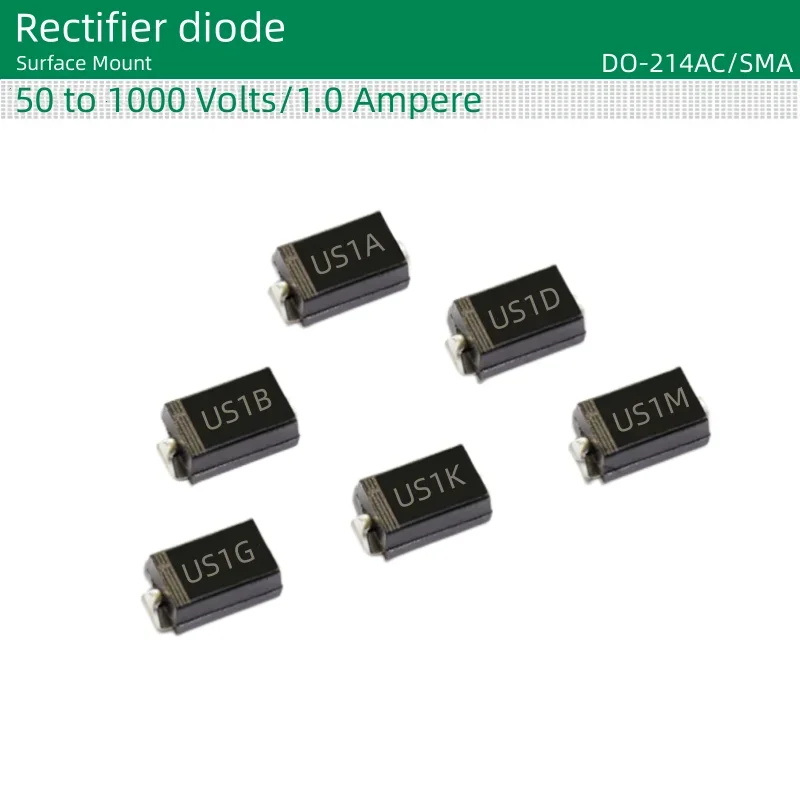 50pcs/lot Rectifier diode DO-214AC/SMA US1A US1B US1D US1G US1J US1K US1M 50 to 1000 Volts 1.0 Ampere