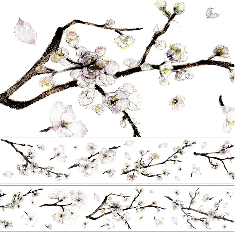 3meter Plum Blossom Washi PET Tape Journal Decorative Sticker Landscaping Flower