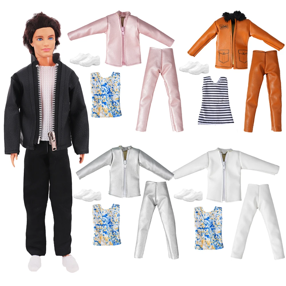 4Pcs/Set Ken Doll Leather Jacket Winter Clohtes For Babi 11.8 Inch/30cm Doll Clothes Dress Accessories Toys For Girls Gift