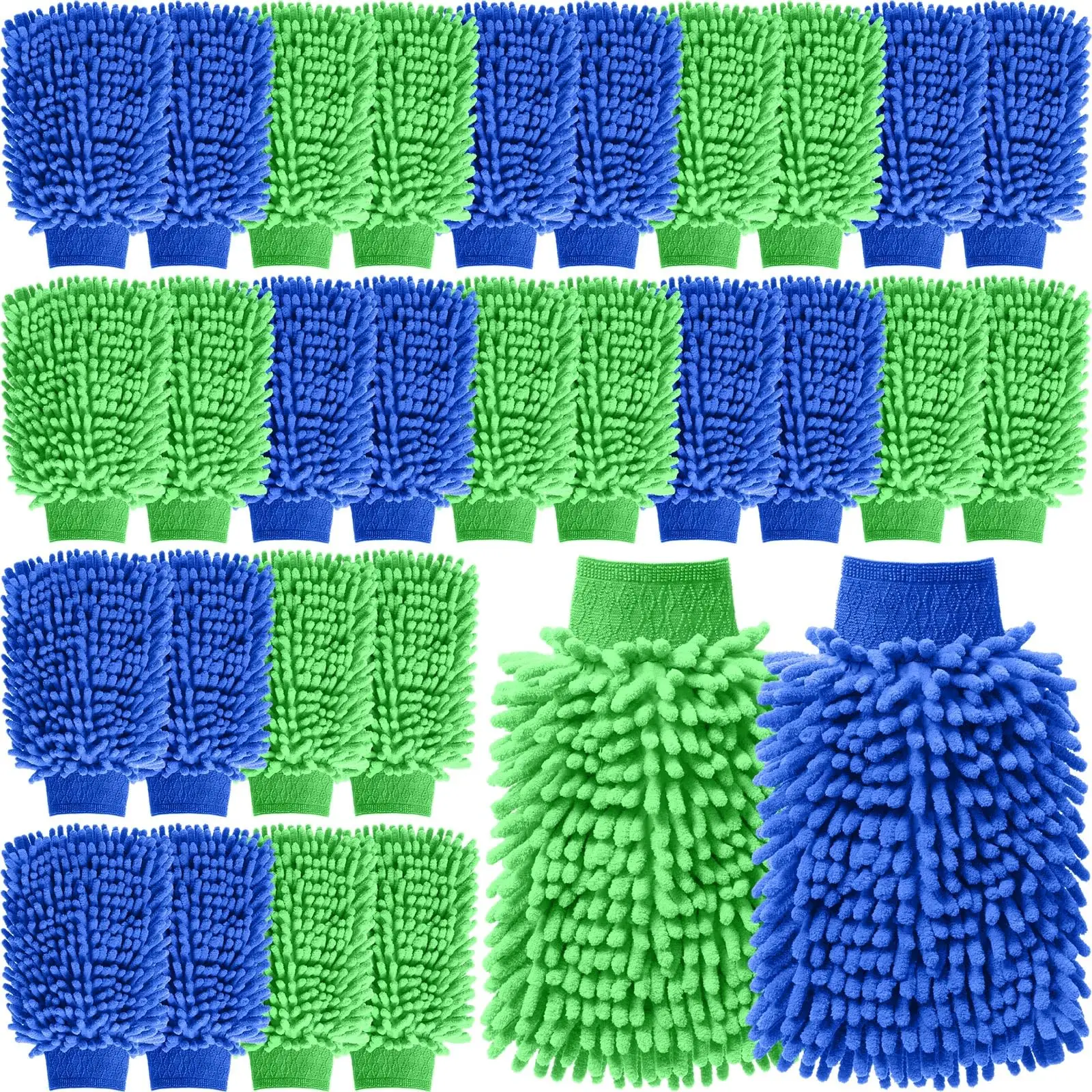30 Pcs Microfiber Chenille Car Wash Mitts Scratch Free Double Sided Absorbent Gloves For Cars Trucks Boats