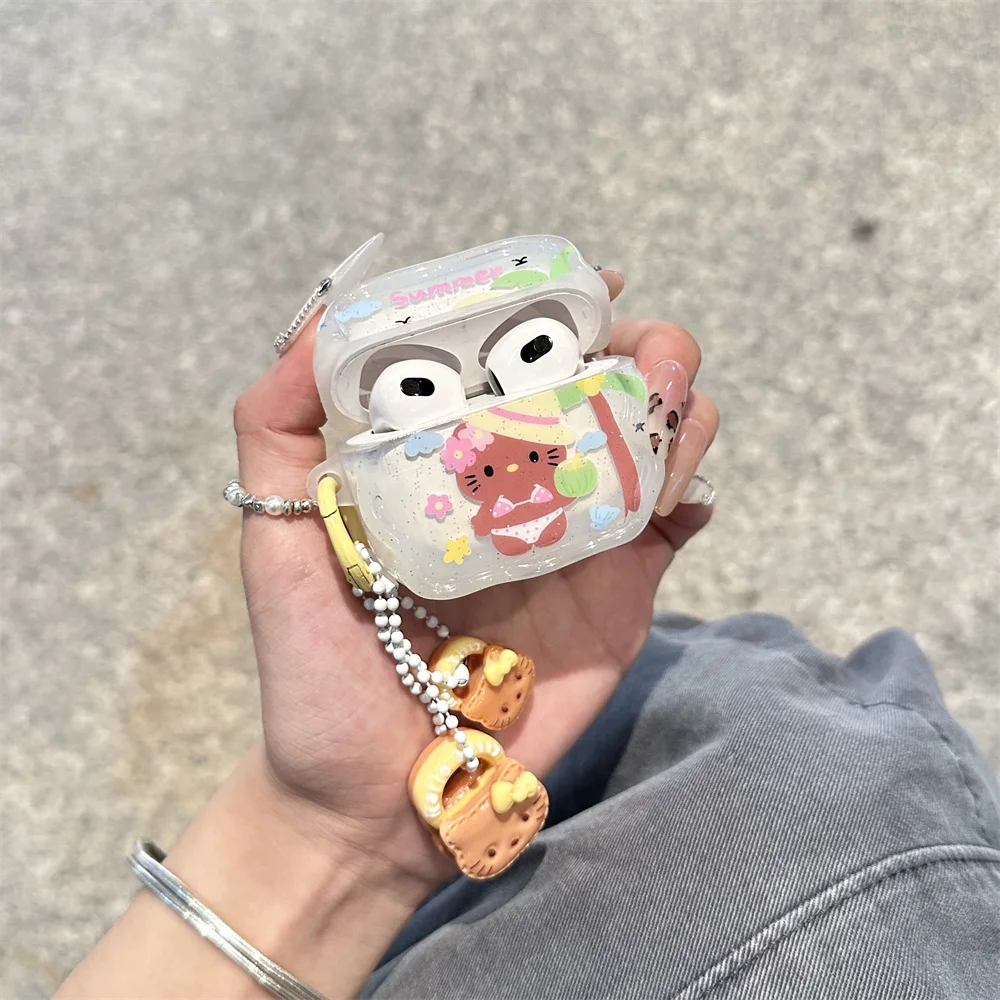 Koreanische INS Fashion Glitter Hello Kitty Kopfhörerhülle für Airpods 4 3 2 Airpods Pro 2 Fundas mit 3D-Charm-Kopfhörer Niedliche Hülle