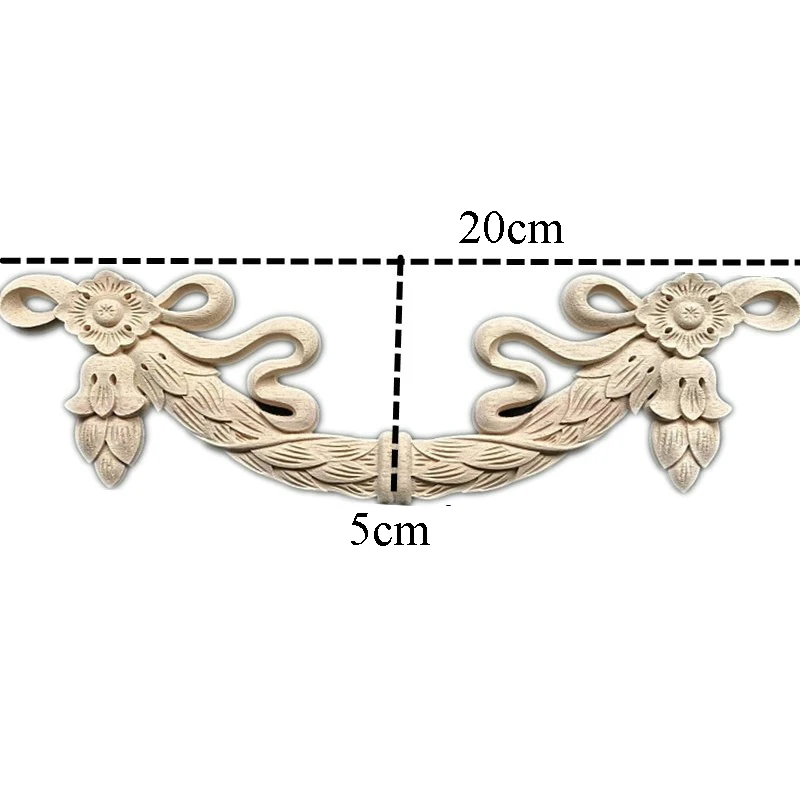 20cm-40cm Unpainted Modern Leaves Flower Wooden Corner Cabinet Wood Applique Wood Decal Onlay Furniture Decoration Accessories