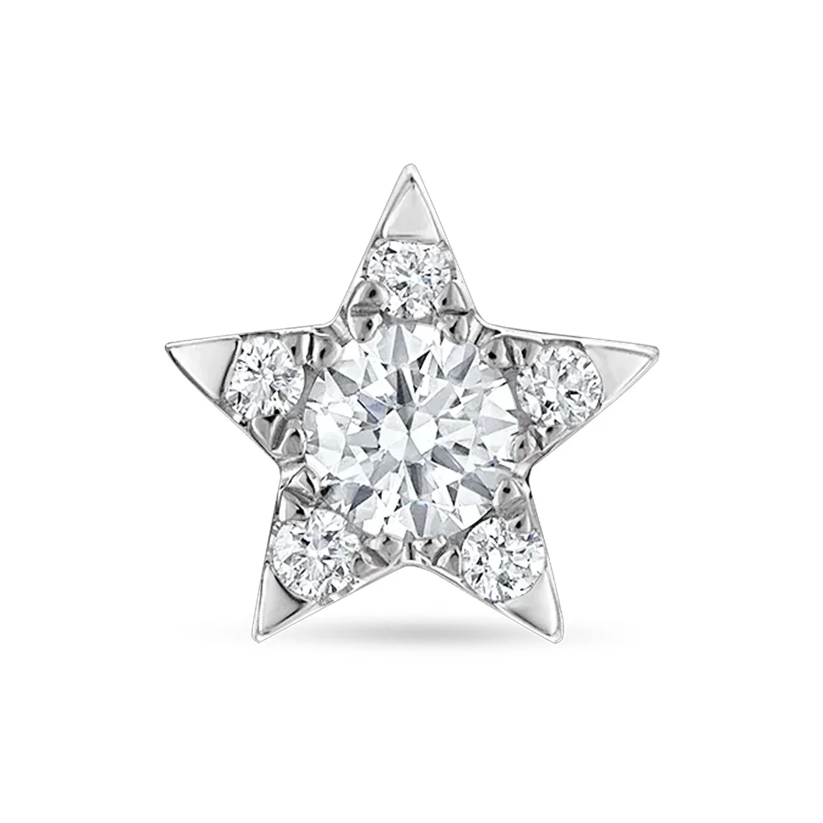 Star Shape Lab Grown Diamond Single Stud Earring 9K 14K 18K White Gold Round Cut Diamond Minimalist Threaded Screw Back Earring