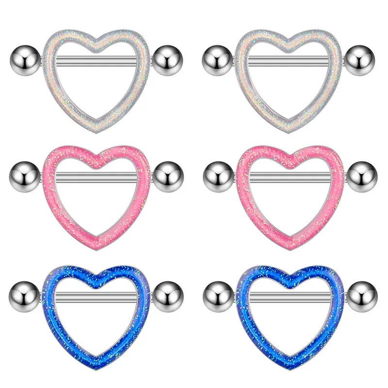 2pcs Heart Nipple Piercings Shield Barbell for Women Girls Sexy Bear Dangled Nipple Rings Steel Body Jewelry 316LSteel 2022