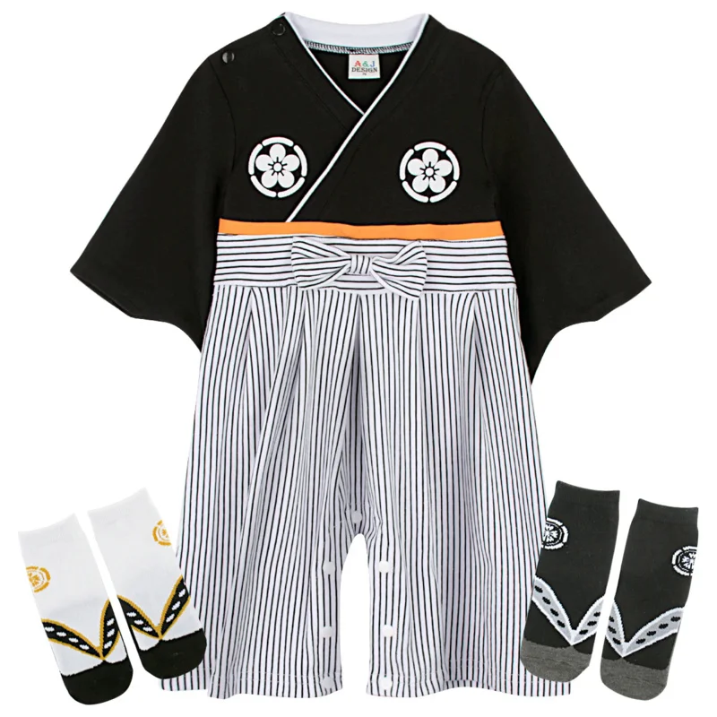 Algodão estilo quimono japonês Yukata para meninos, macacão infantil, traje samurai, roupas recém-nascidas, roupa de festa, kawaii