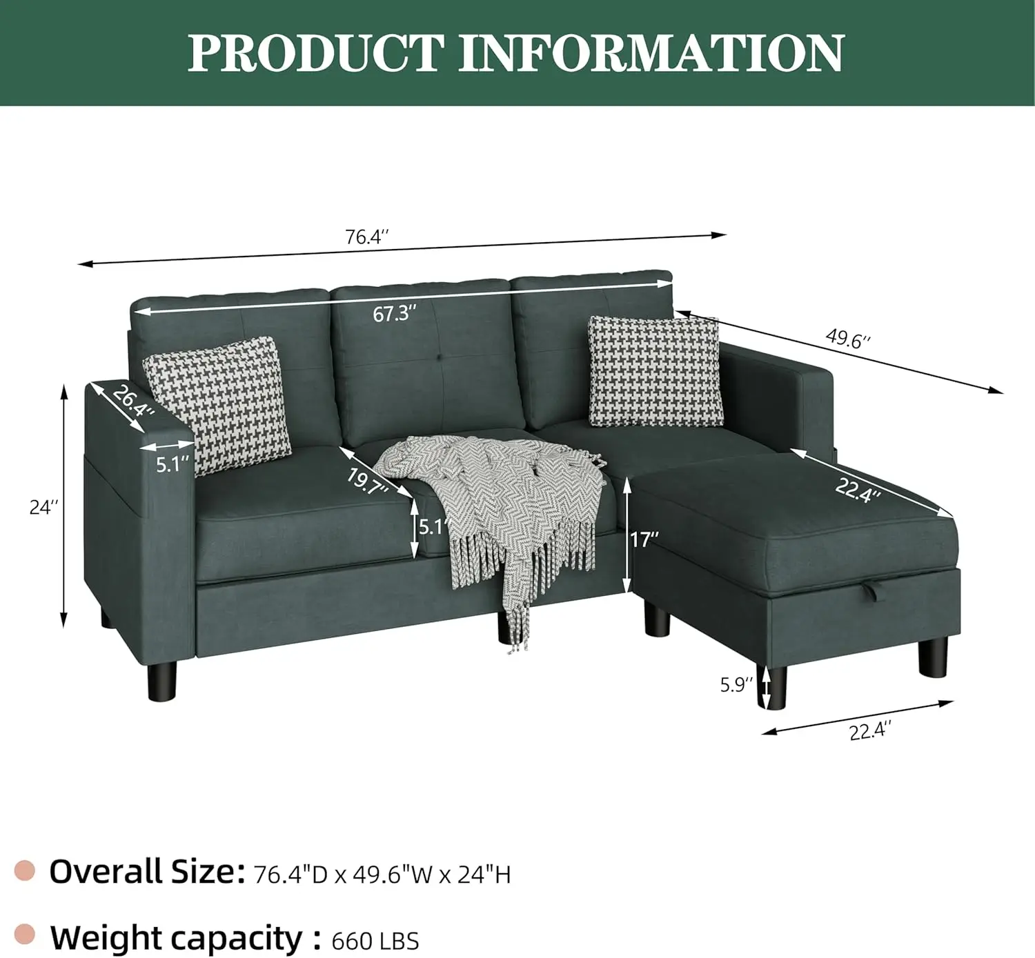 Sectional Sofas Couches for Living Room, L Shaped Couch with Storage Sofa Set, Small Couches for Small Spaces