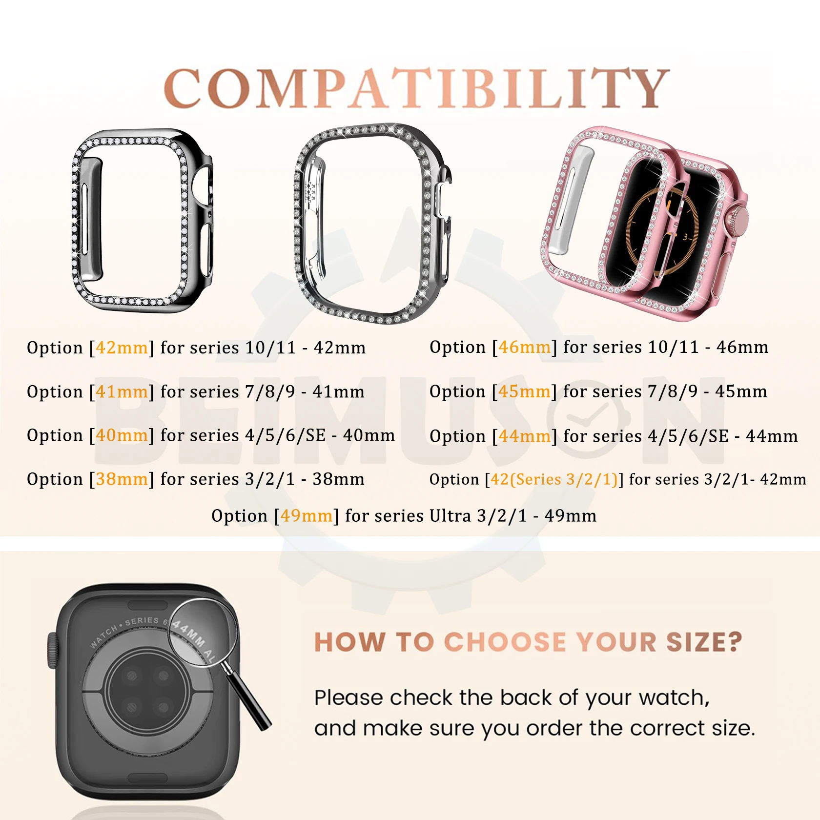 Img Diamond Case For Apple Watch Cover 11/10/9/8 42mm 46mm 49mm Bling Bumper Protector Shell For iWatch Series7/6/5/4/3 SE Ultra image 5