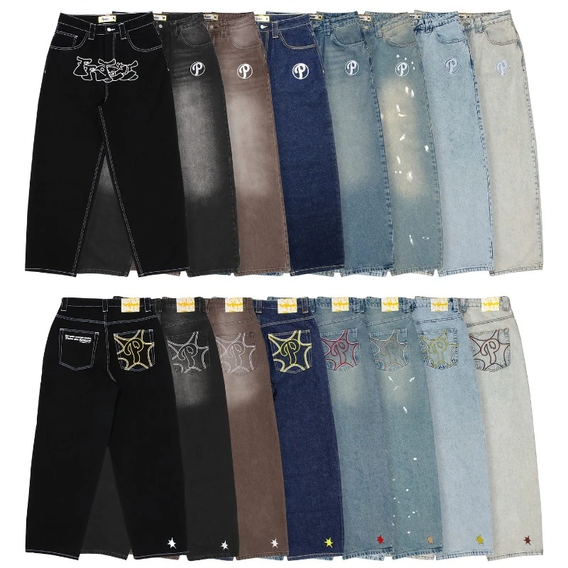 Y2K Baggy Jeans mężczyźni vintage Harajuku streetwear nadruk wzór dżinsy Hip Hop gothic streetwear mężczyźni kobiety Casual jeansy z szerokimi nogawkami