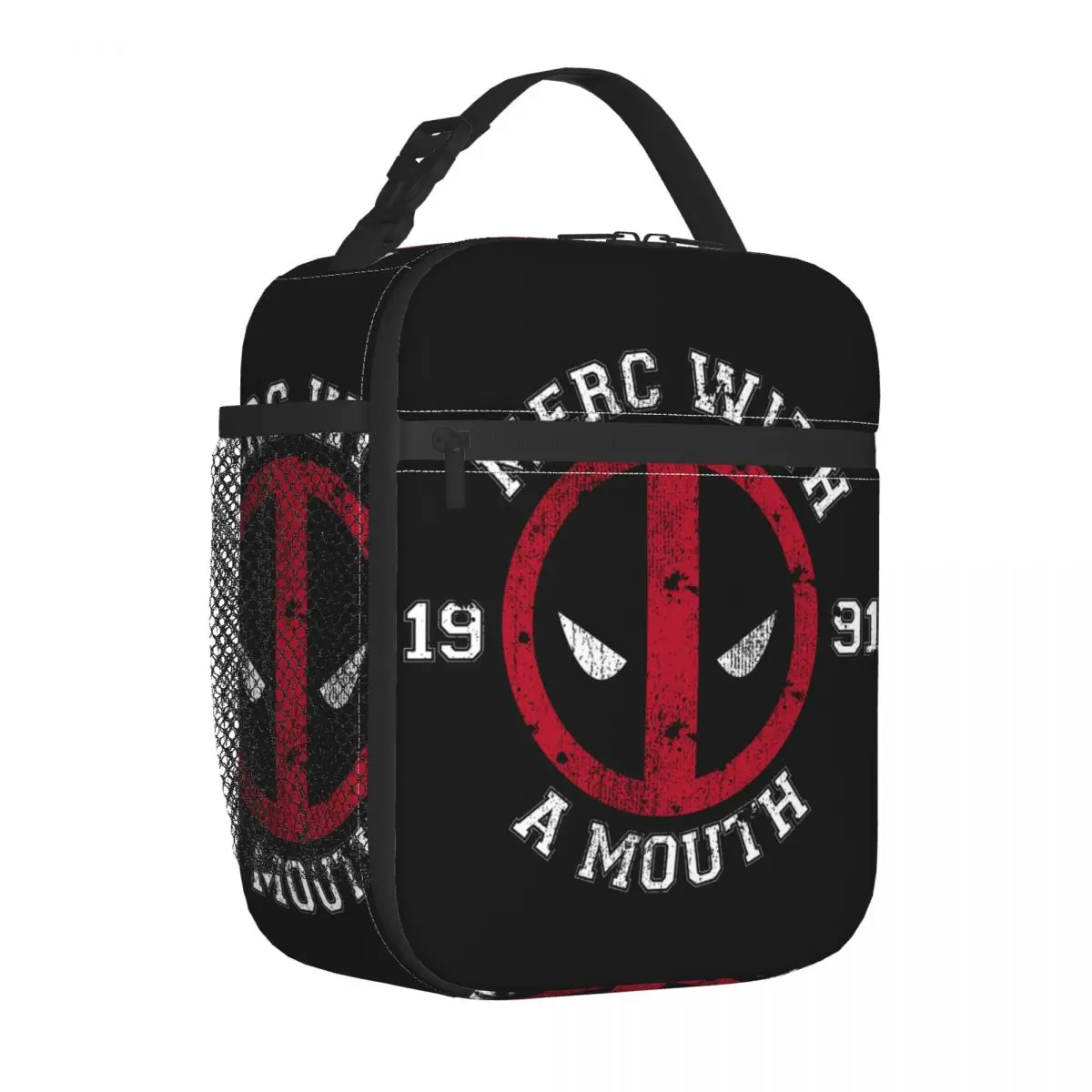 Custom Deadpool Merc Met Een Mond Lunchtas Koeler Thermisch Geïsoleerde Lunchbox Voor Kinderen School Voedsel Draagbare Draagtassen