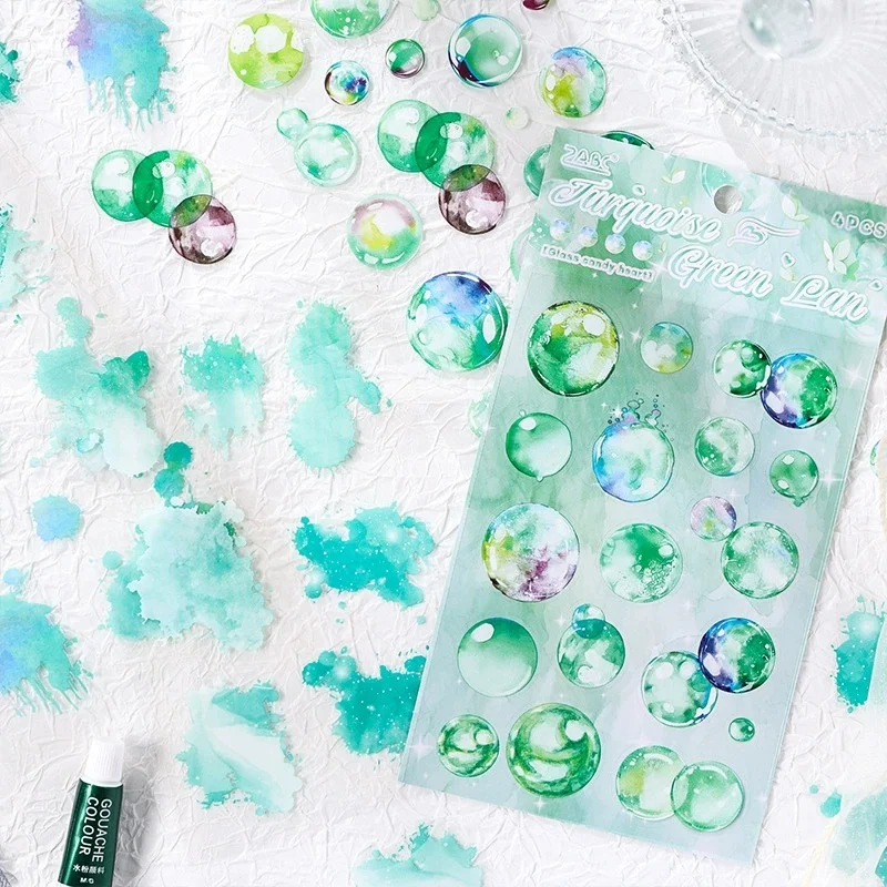 4Pcs Vintage Colorful Bubble Smudge Landscape PET Sticker Creative DIY Journal Material Collage Scrapbooking Stationery