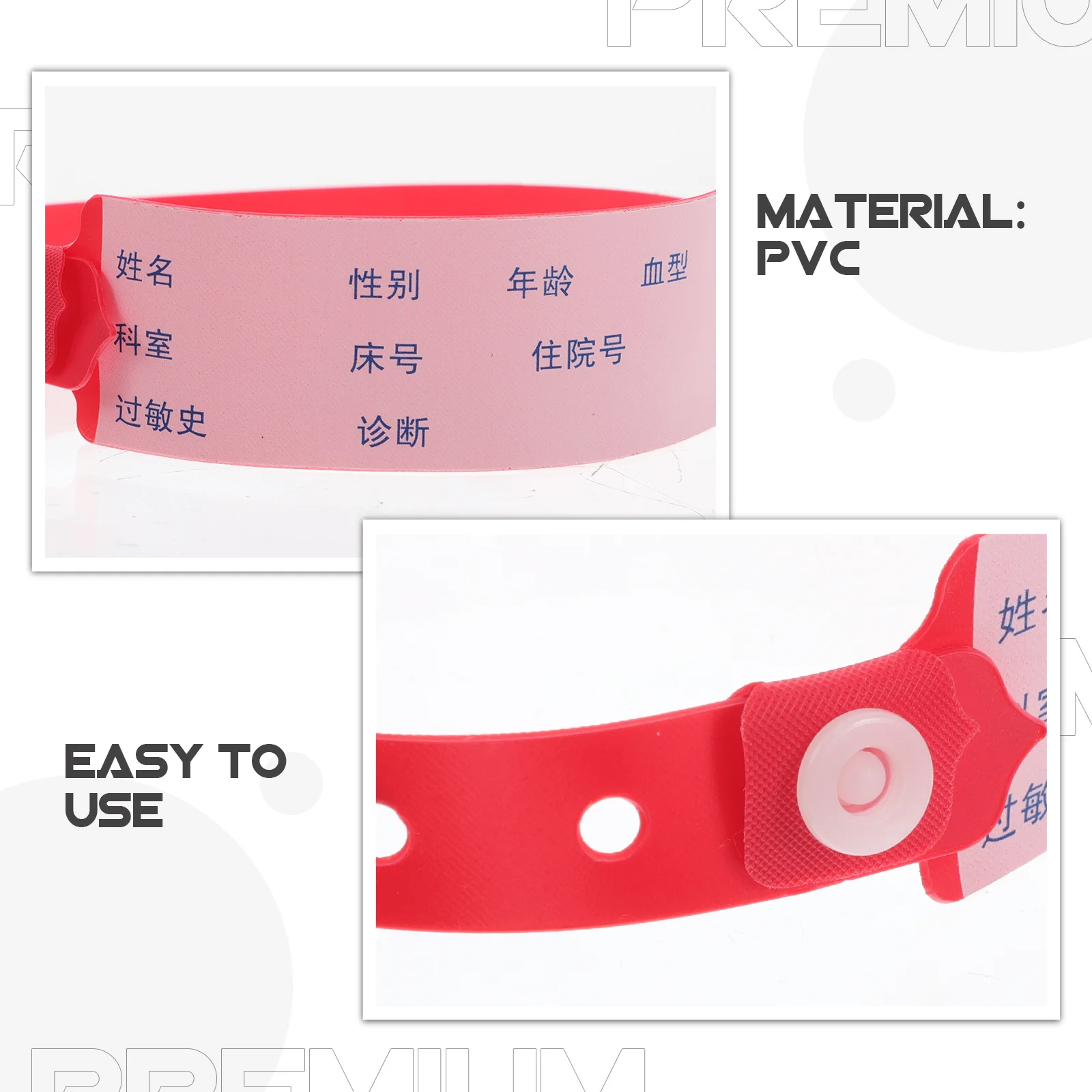 100 szt. Opaski identyfikacyjne szpitalne, czerwone, jednorazowe, wodoodporne, dla dorosłych pacjentów, medyczne opaski bezpieczeństwa.