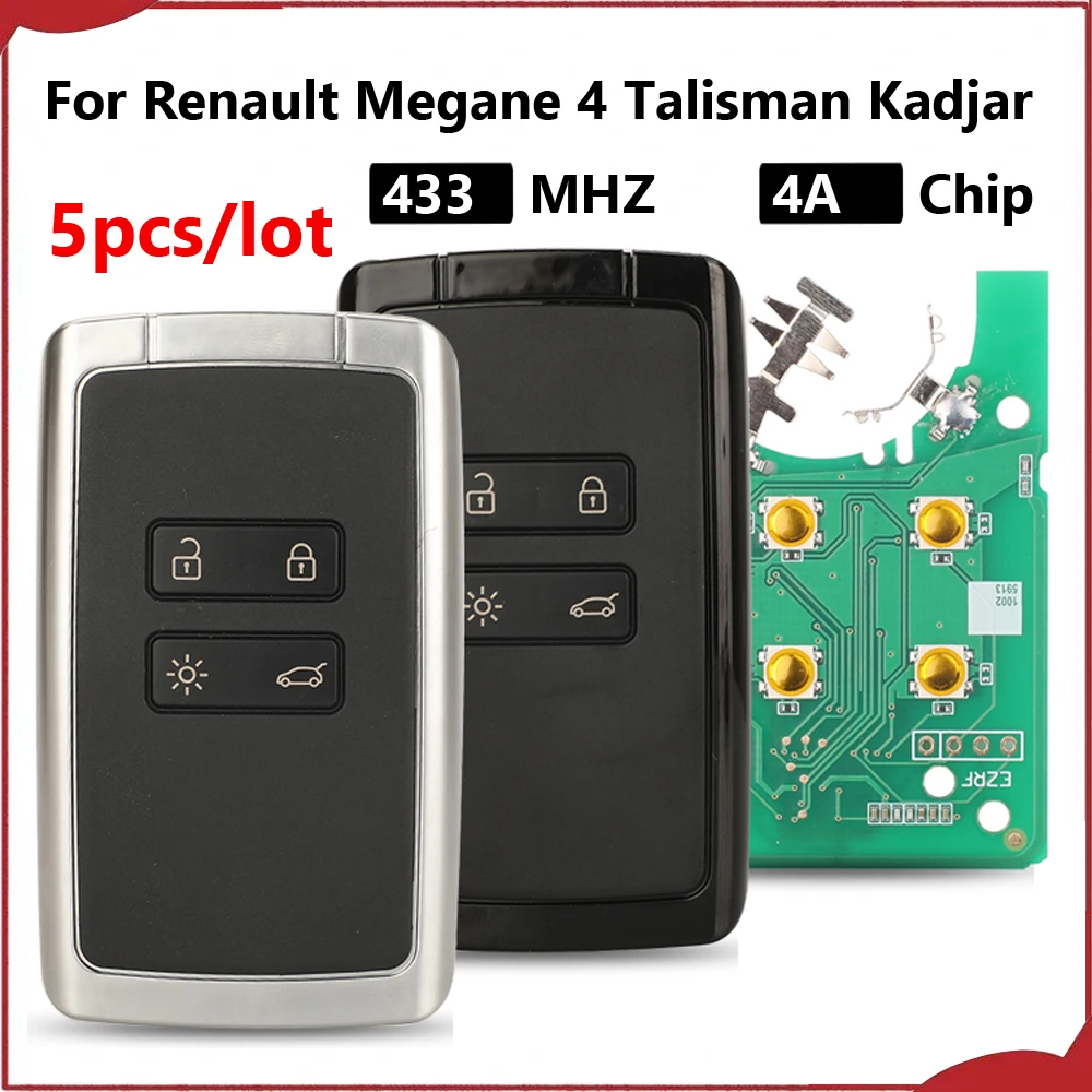 jingyuqin New 5pcs 434MHZ Hitag AES 4A PCF7953M Keyless Go Entry Remote Car Key For Renault Megane 4 Talisman Kadjar Espace 5