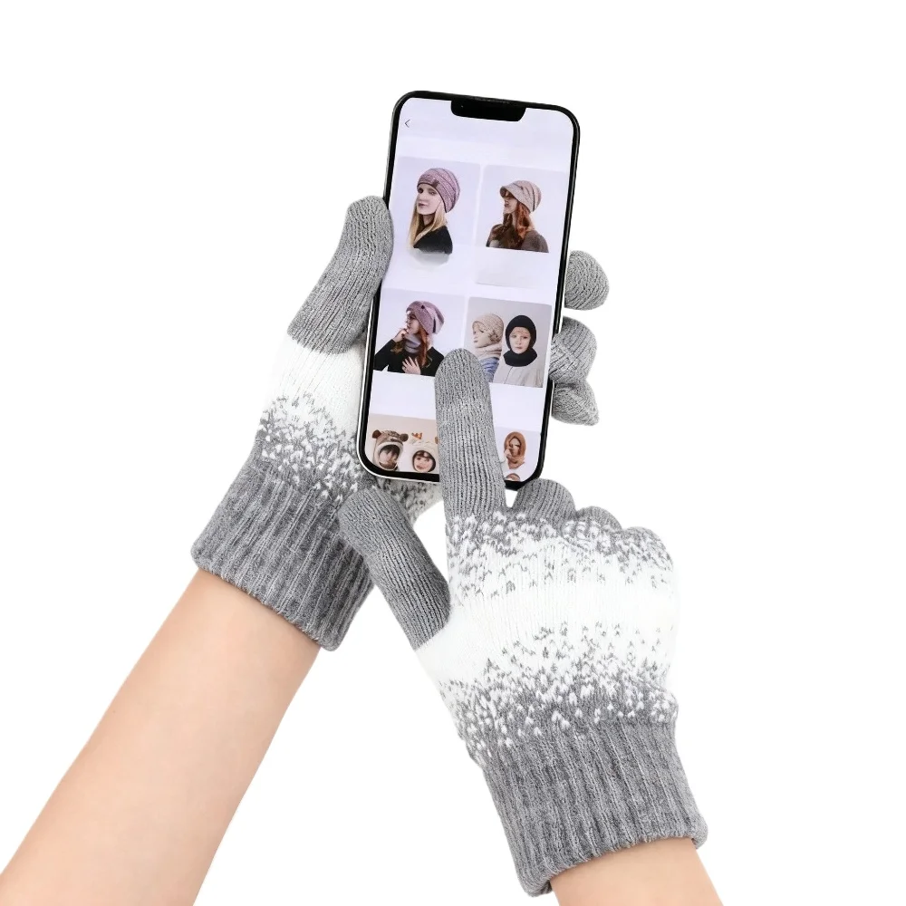 Unisex Thermal Touchscreen Gloves Snowflake Knitted Winter Handwear with Conductive Fingertips for Smartphone Outdoor Activities