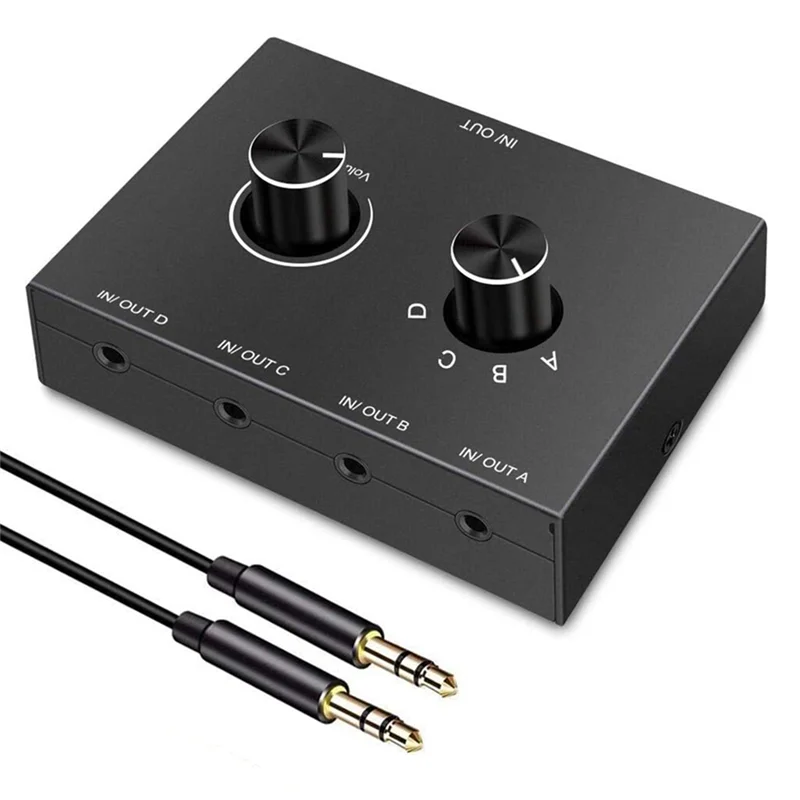 【Top Picks】4 Way 3.5Mm 4 In 1 Out Headphone Amplifier Stereo Bi-Directional Audio Switch Splitter Box