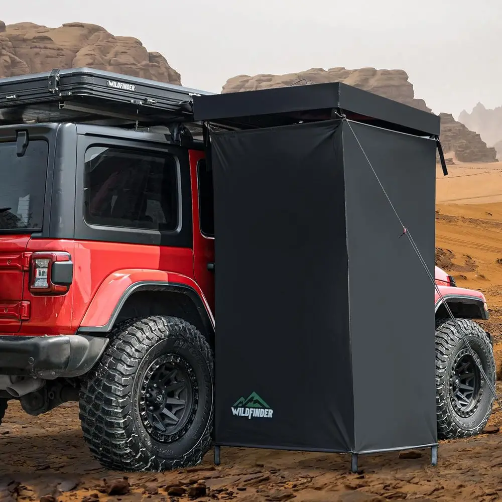 

Side Shower Awning with Roof, 3.3ft x 3.3ft Portable Shower Tent, Car Side Outdoor Shower Enclosure, Built-in LED Light for Nigh