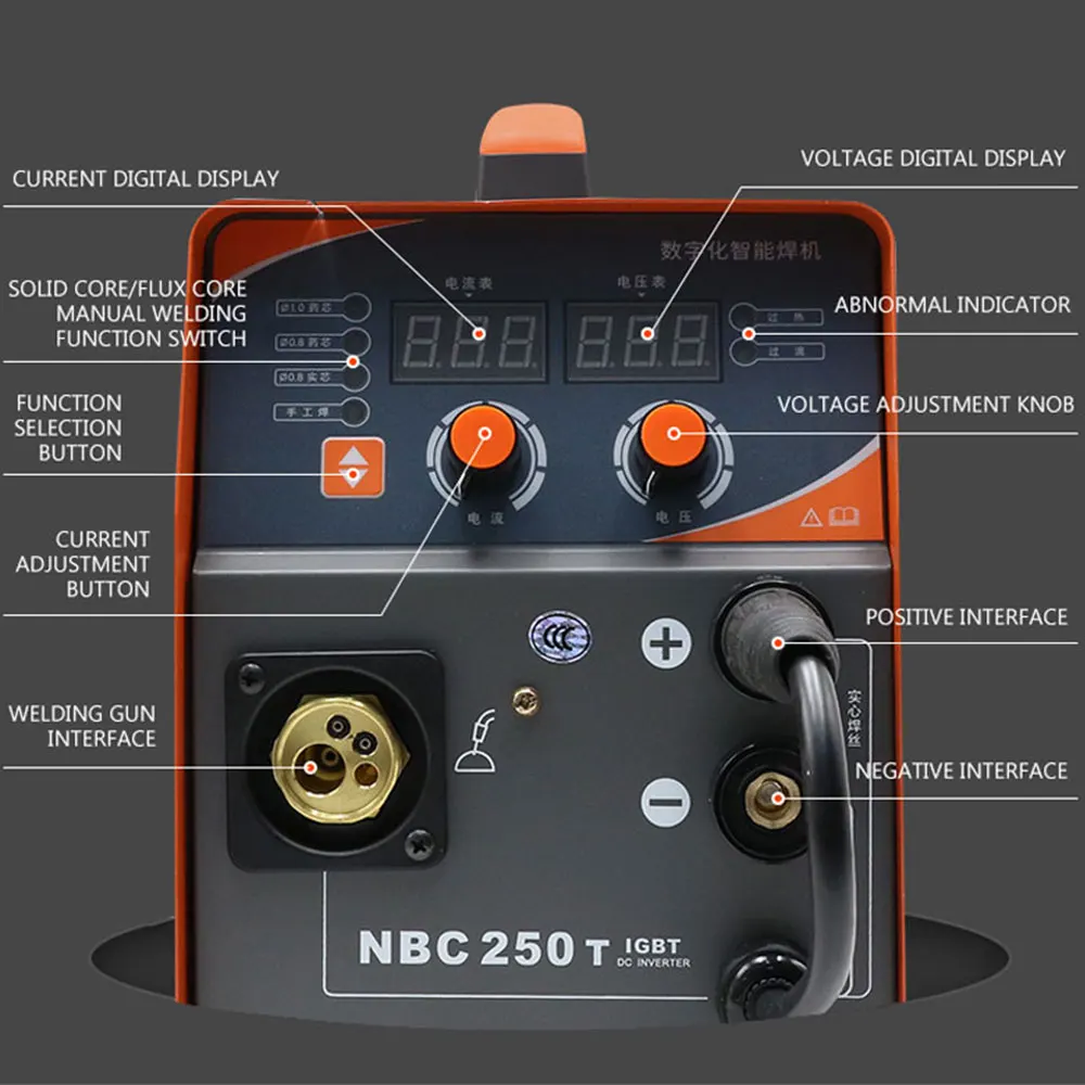 NBC-250T 220 В мощный сварочный аппарат с цифровым дисплеем, газовый экран, подходит для стальной пластины толщиной 0,8-8 мм