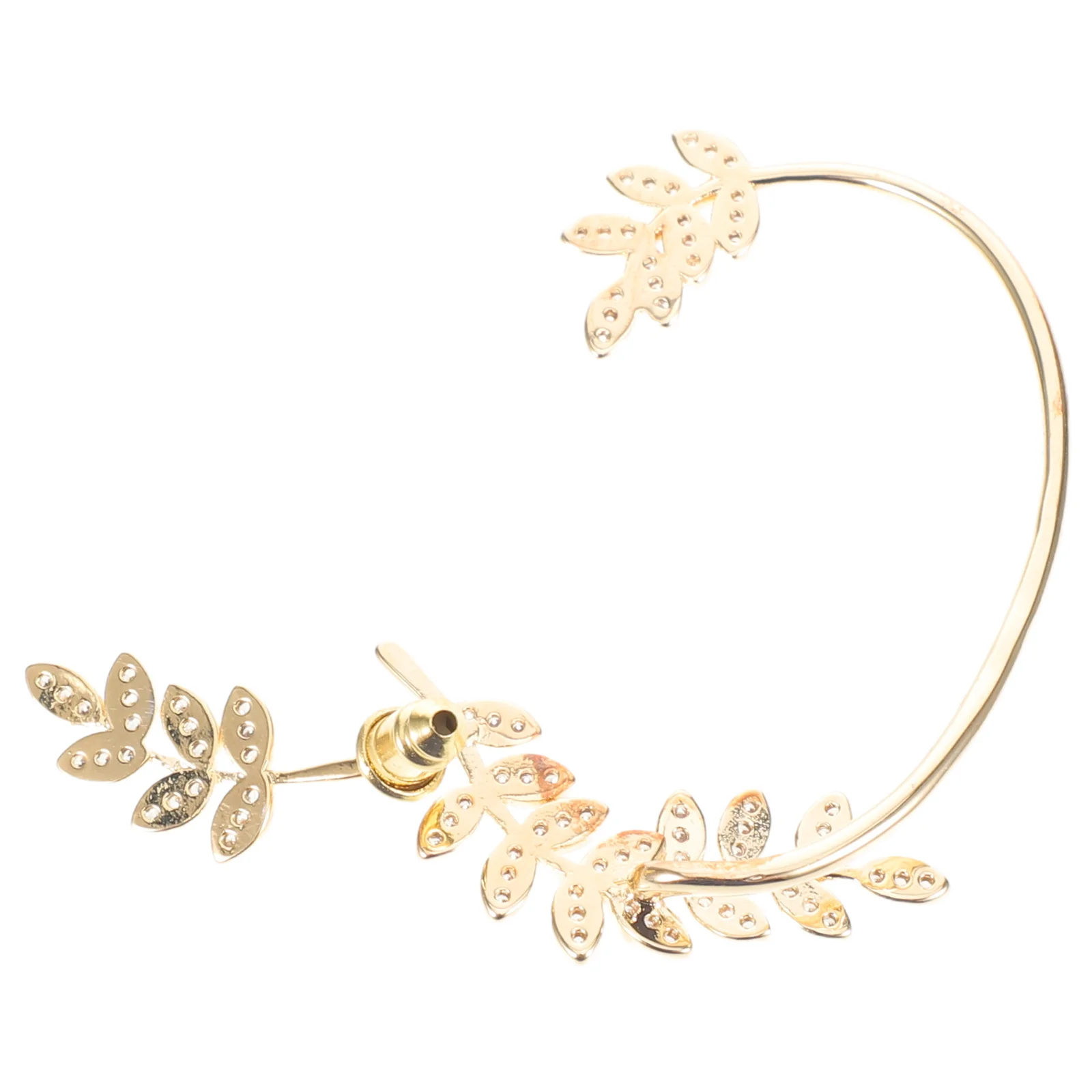 Pendientes de Hoja, Rama de Árbol Dorada, Pendientes de Aro con Pedrería, Pendientes de Metal sin Perforación para Mujer, para Fiestas y Bodas